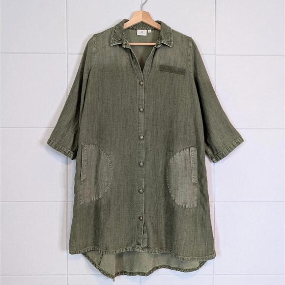 AG jeans heavyweight linen blend oversized shirt dress - Picture 2 of 7